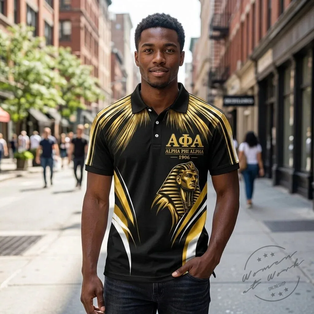 Black and Gold Pharaoh Polo Shirt for Alpha Phi Alpha Fraternity 8 Black and Gold Pharaoh Polo Shirt for Alpha Phi Alpha Fraternity