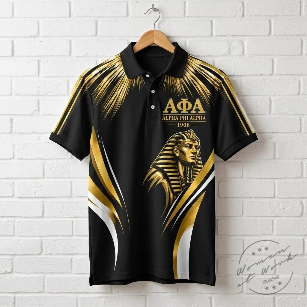 Black and Gold Pharaoh Polo Shirt for Alpha Phi Alpha Fraternity 9 Black and Gold Pharaoh Polo Shirt for Alpha Phi Alpha Fraternity