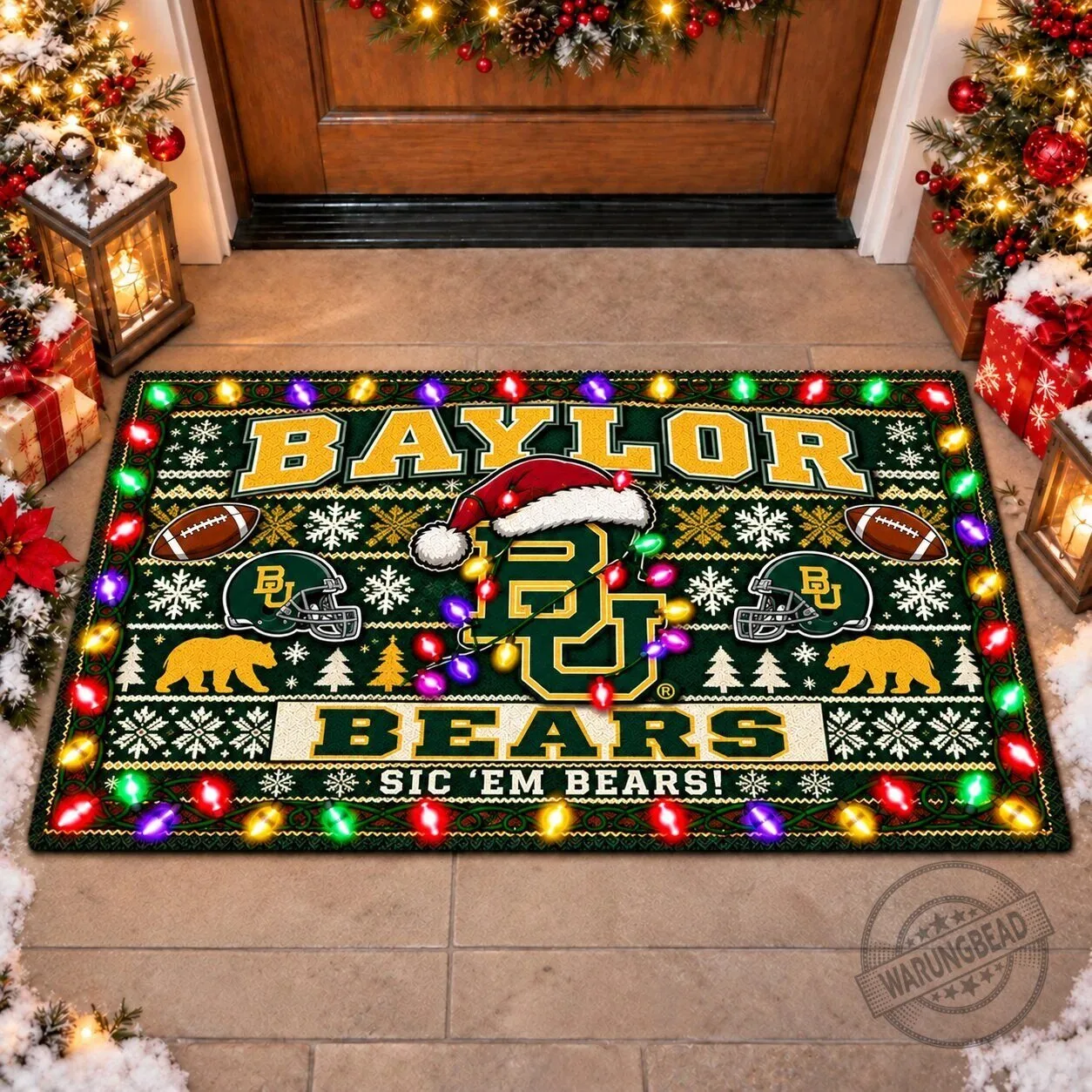 Baylor Bears Christmas Holiday Ugly Sweater Style Doormat