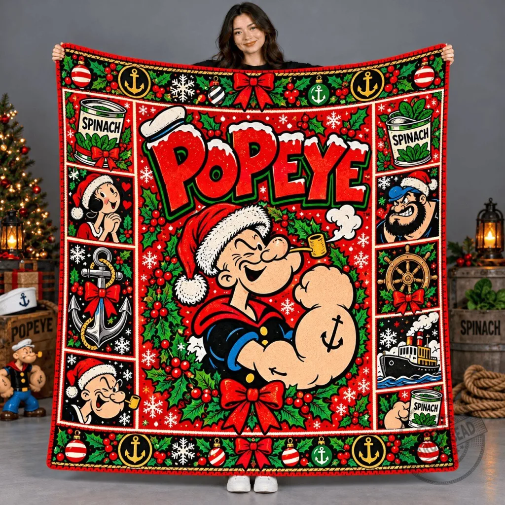 Popeye The Sailor Man Christmas Holiday Fleece Blanket for Vintage Cartoon Fans Popeye The Sailor Man Christmas Holiday Fleece Blanket for Vintage Cartoon Fans