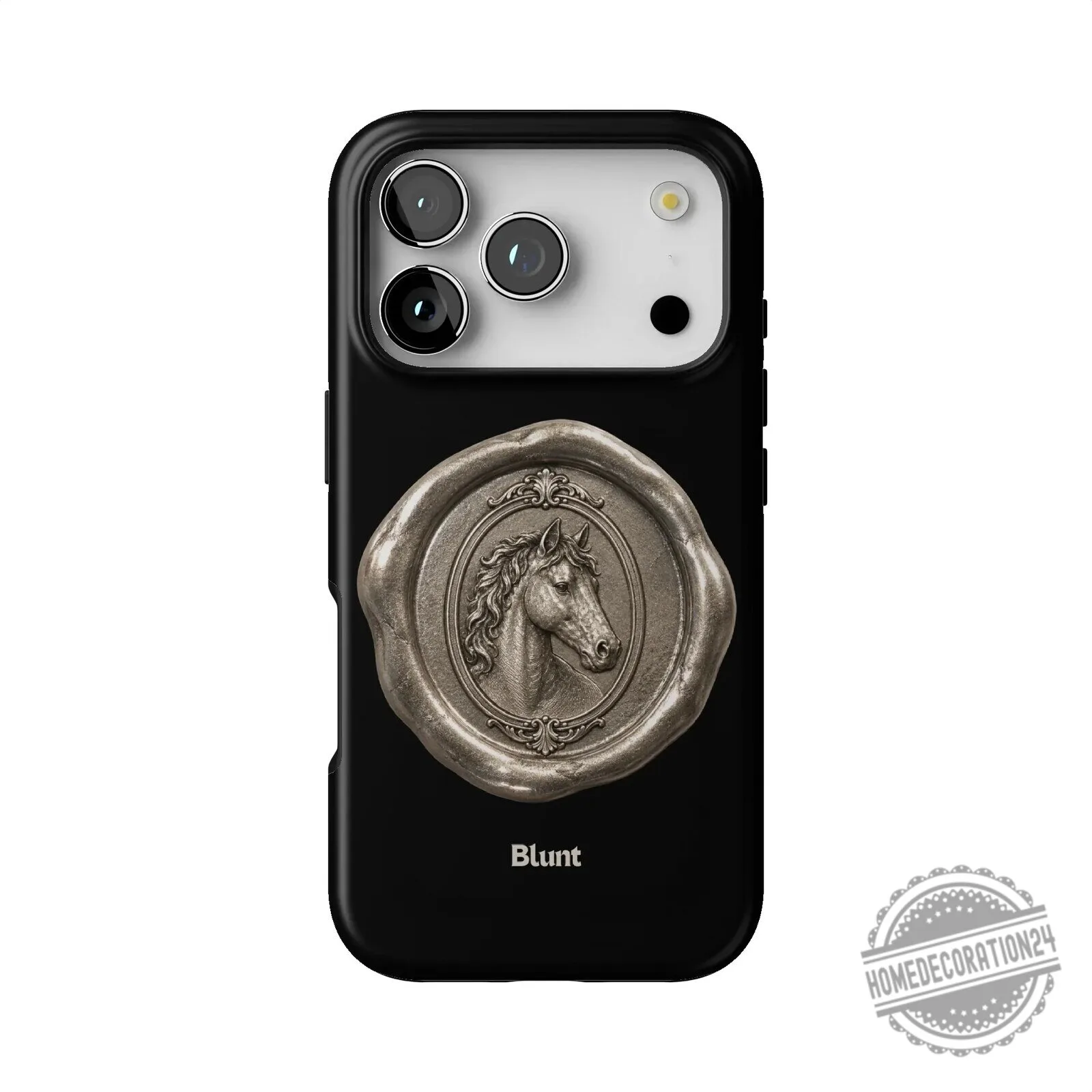 Elegant Horse Head Wax Seal Design Black iPhone Case