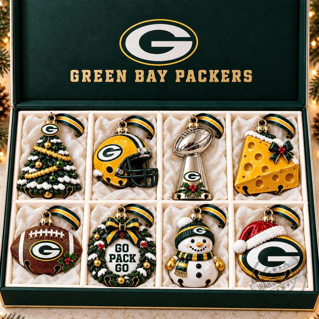 Green Bay Packers Christmas Tree Ornament Set Holiday Decor Green Bay Packers Christmas Tree Ornament Set Holiday Decor