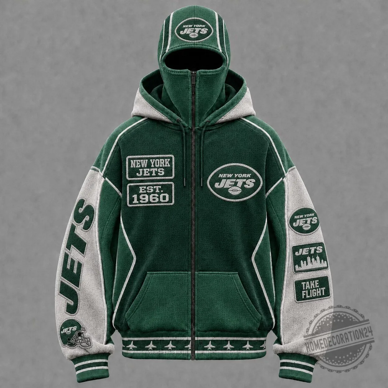 New York Jets American Football Team Full-Zip Balaclava Hoodie