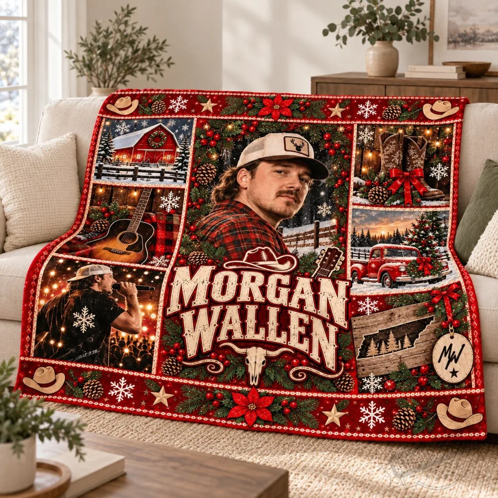 Morgan Wallen Christmas Blanket with Western Holiday Design Morgan Wallen Christmas Blanket with Western Holiday Design