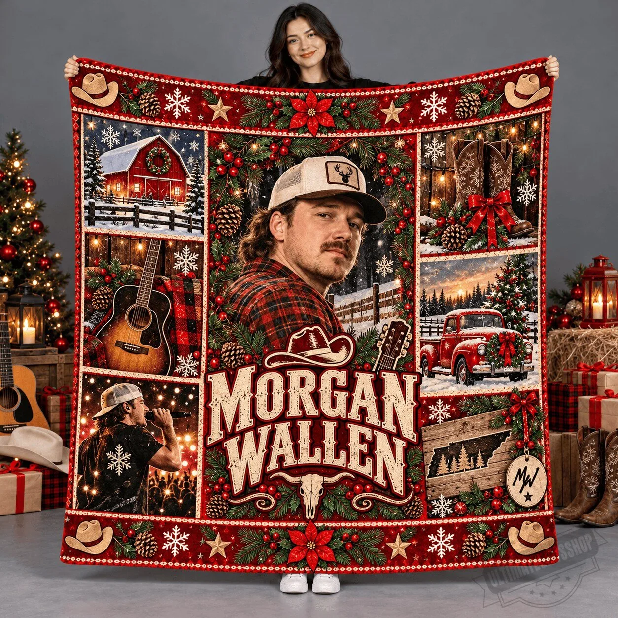 Morgan Wallen Christmas Blanket with Western Holiday Design 4 Morgan Wallen Christmas Blanket with Western Holiday Design