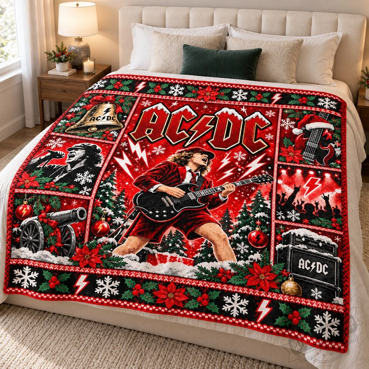 AC/DC Christmas Throw Blanket with Festive Rock Guitar Design 2026 5 AC/DC Christmas Throw Blanket with Festive Rock Guitar Design 2026