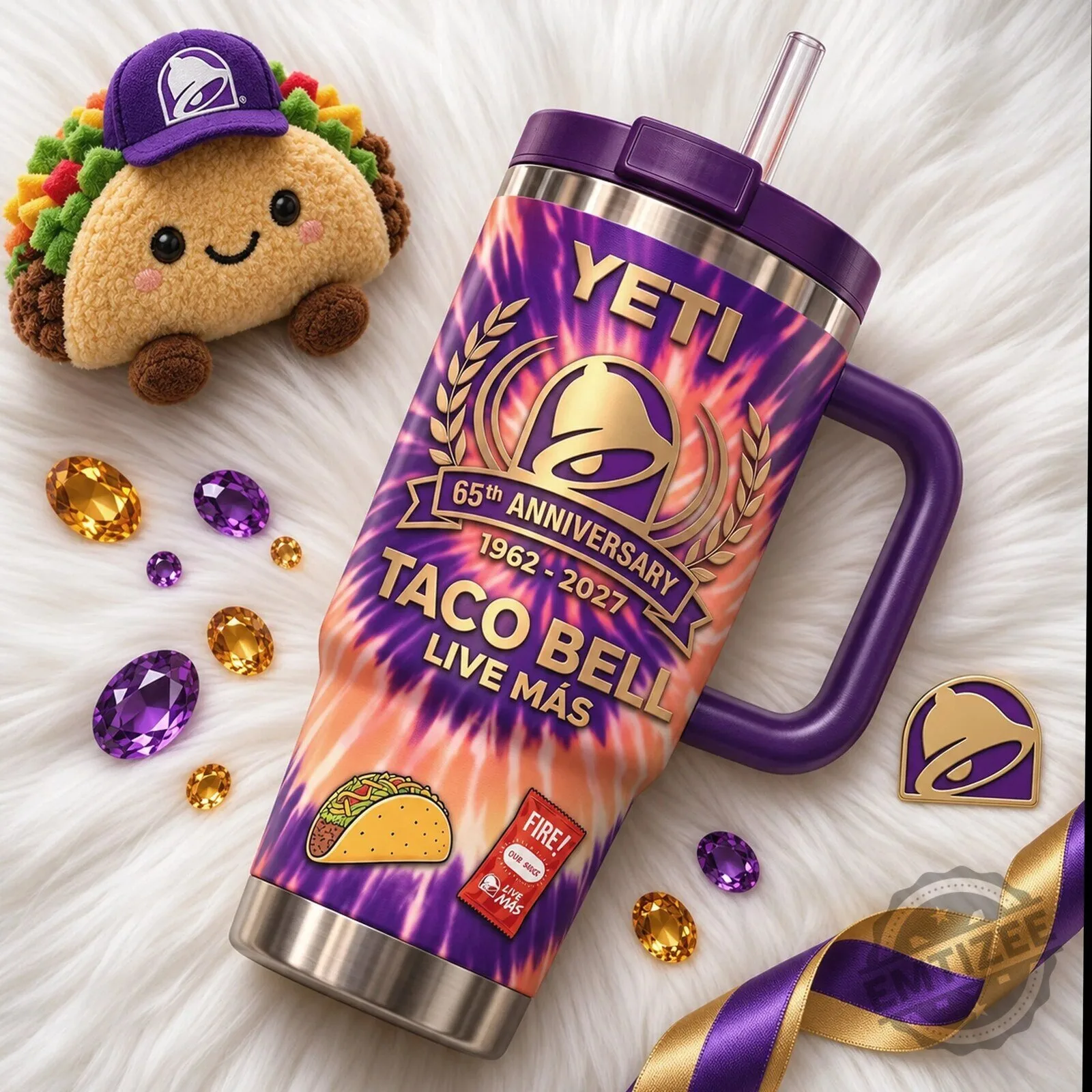Yeti Tumbler with Handle and Straw in Tie Dye for Taco Bell's 65th Anniversary 4 yeti tumbler with handle and straw in tie dye for taco bell s 65th anniversary gallery 1
