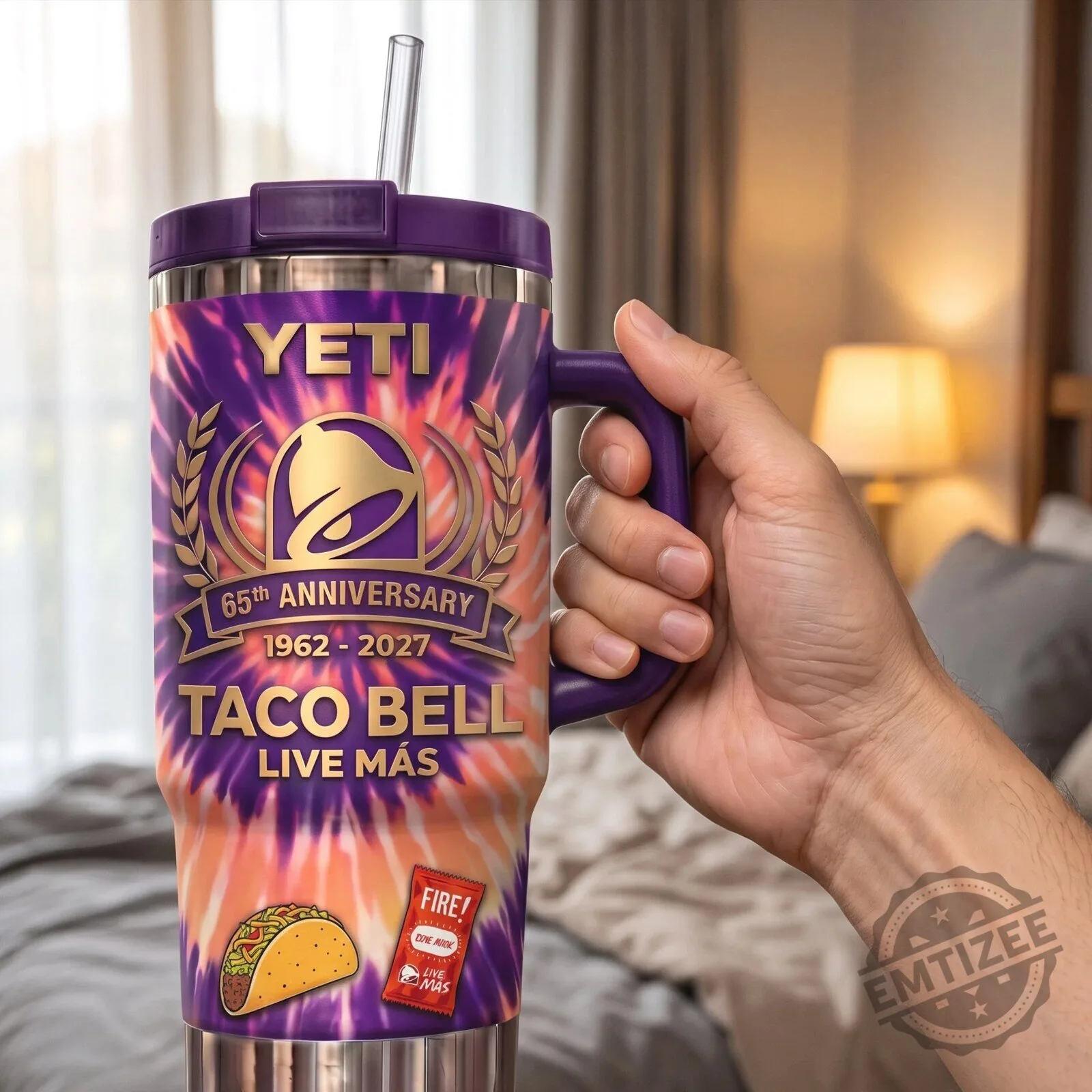 Yeti Tumbler with Handle and Straw in Tie Dye for Taco Bell's 65th Anniversary 5 yeti tumbler with handle and straw in tie dye for taco bell s 65th anniversary gallery 2