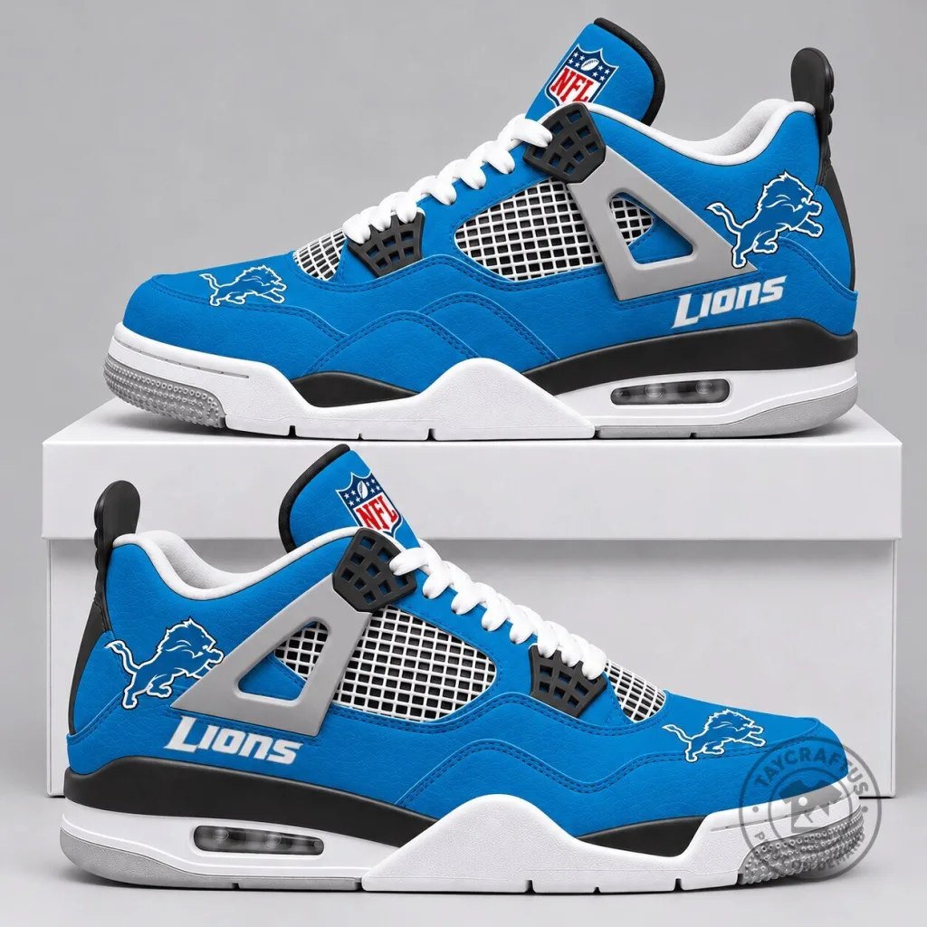 Detroit Lions NFL Football Team Blue and White Custom Air Jordan Shoes Detroit Lions NFL Football Team Blue and White Custom Air Jordan Shoes