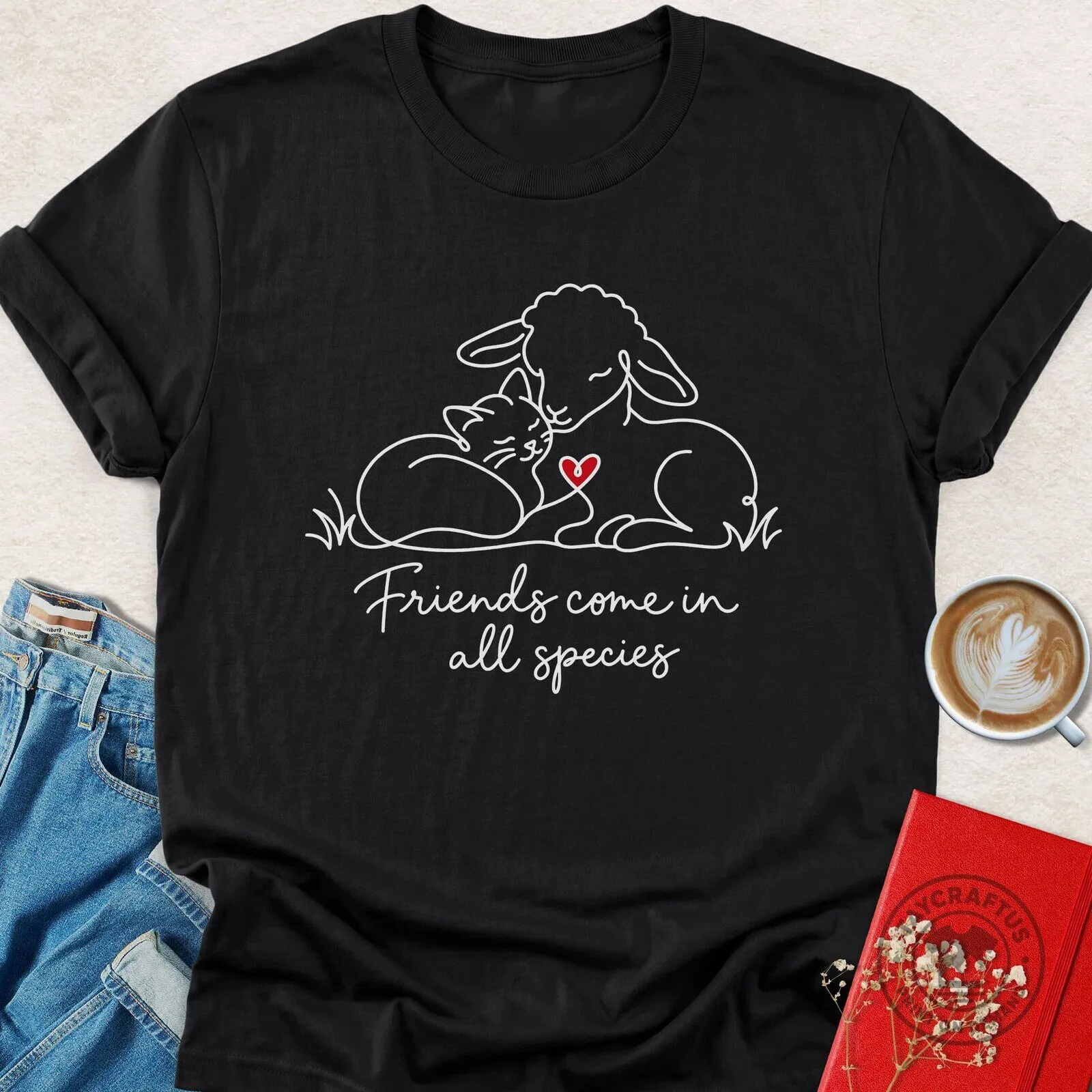 Friends Come In All Species Cute Lamb And Cat T-Shirt 5 Friends Come In All Species Cute Lamb And Cat T-Shirt