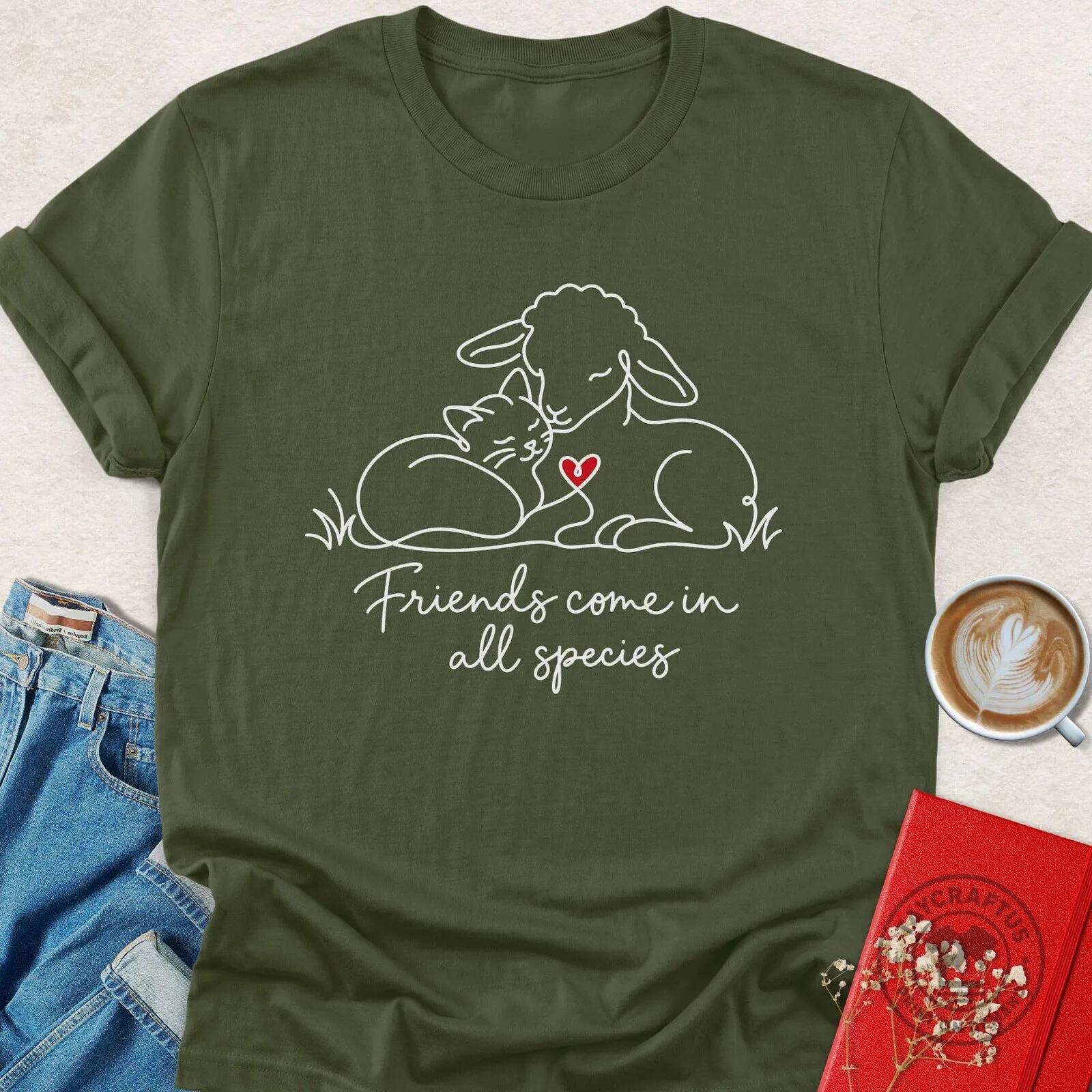 Friends Come In All Species Cute Lamb And Cat T-Shirt 6 Friends Come In All Species Cute Lamb And Cat T-Shirt