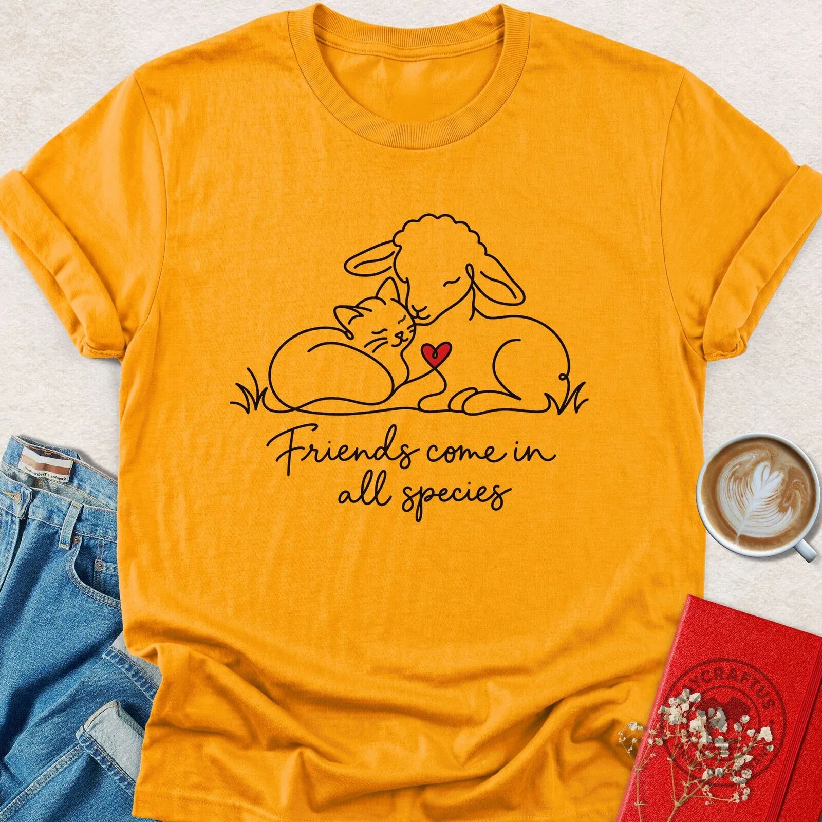 Friends Come In All Species Cute Lamb And Cat T-Shirt 7 Friends Come In All Species Cute Lamb And Cat T-Shirt