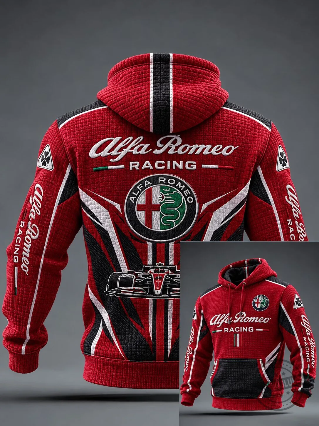 Alfa Romeo Racing Team Red and Black Formula 1 Car Hoodie