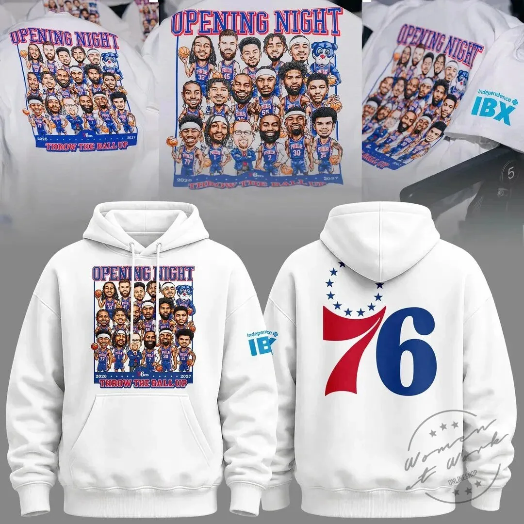 Philadelphia 76ers Opening Night 2023 Basketball Team Cartoon White Hoodie