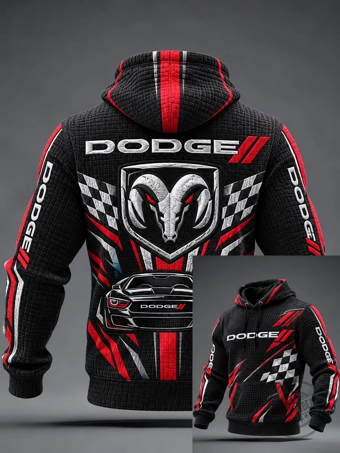 Dodge Ram Racing Stripes Black and Red All Over Print Hoodie for Men