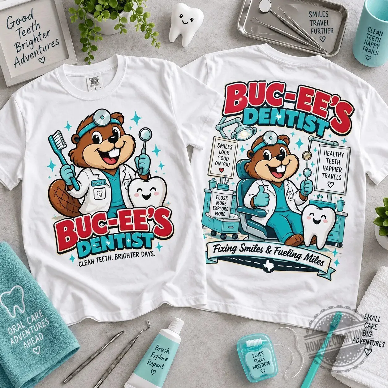 Buc-ee's Dentist Beaver Cartoon Dental Clinic White T-Shirt