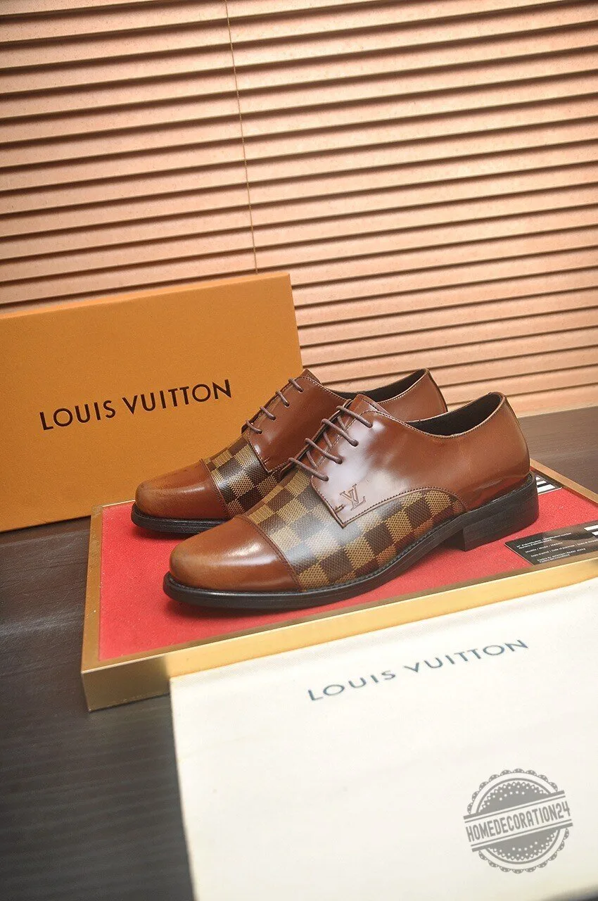 Louis Vuitton Brown Leather Monogram Oxford Dress Shoes for Men 5 Louis Vuitton Brown Leather Monogram Oxford Dress Shoes for Men