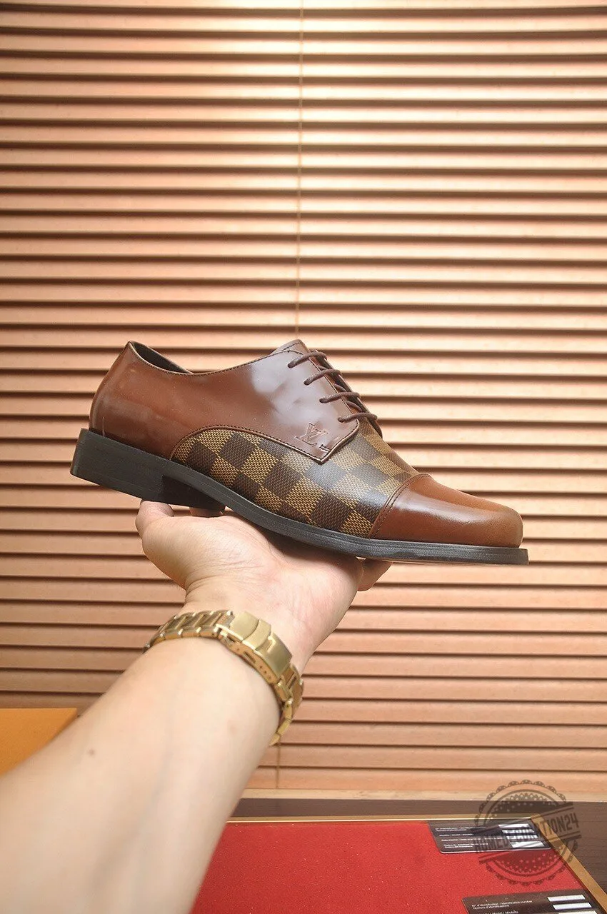 Louis Vuitton Brown Leather Monogram Oxford Dress Shoes for Men 6 Louis Vuitton Brown Leather Monogram Oxford Dress Shoes for Men