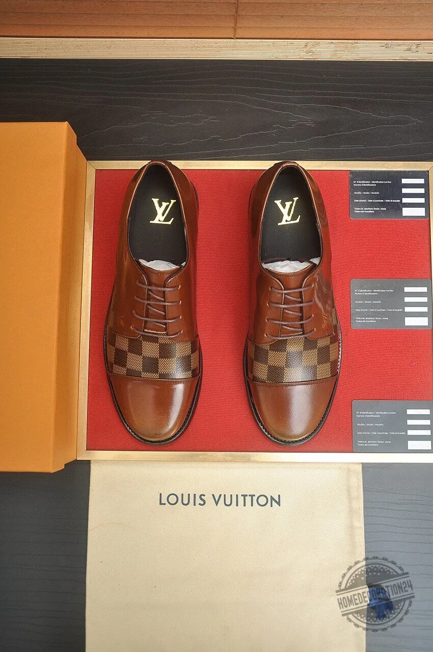 Louis Vuitton Brown Leather Monogram Oxford Dress Shoes for Men 7 Louis Vuitton Brown Leather Monogram Oxford Dress Shoes for Men