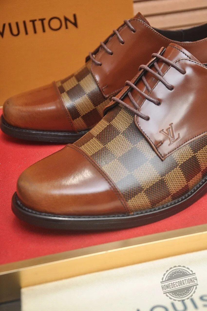 Louis Vuitton Brown Leather Monogram Oxford Dress Shoes for Men 8 Louis Vuitton Brown Leather Monogram Oxford Dress Shoes for Men