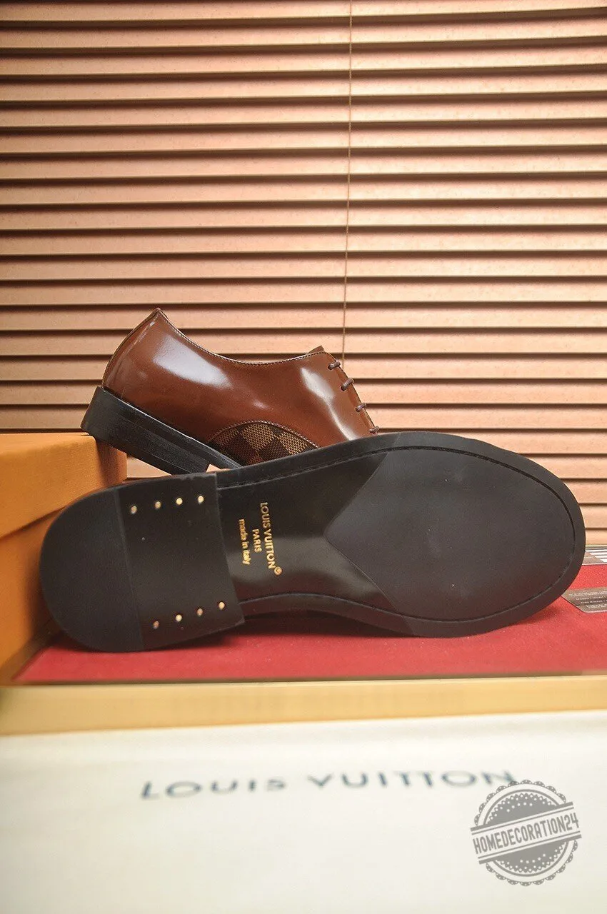 Louis Vuitton Brown Leather Monogram Oxford Dress Shoes for Men 9 Louis Vuitton Brown Leather Monogram Oxford Dress Shoes for Men