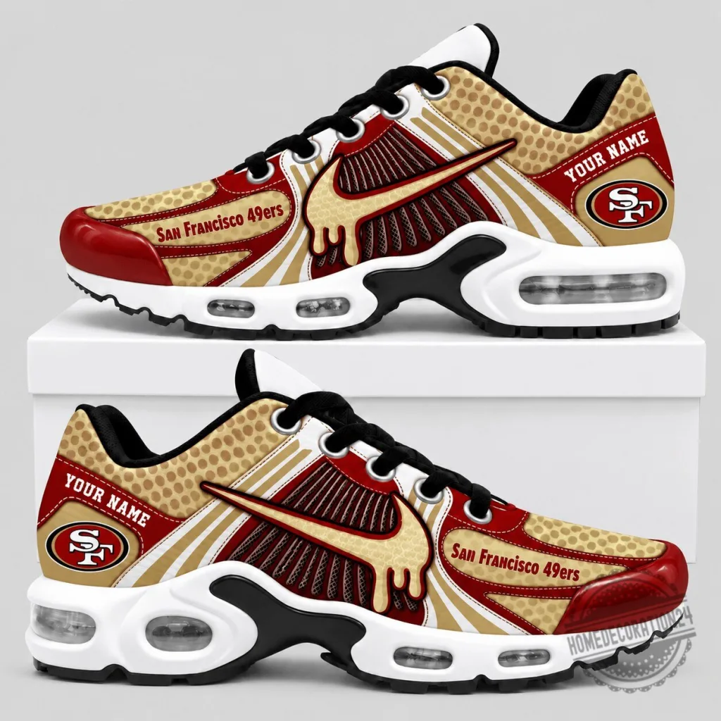 San Francisco 49ers Personalized Gold Red Drip Design Air Cushion Shoes San Francisco 49ers Personalized Gold Red Drip Design Air Cushion Shoes