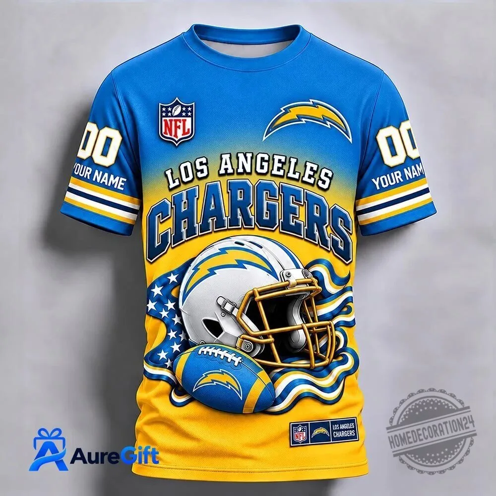 Los Angeles Chargers NFL Football Team Helmet and Ball Graphic T-Shirt