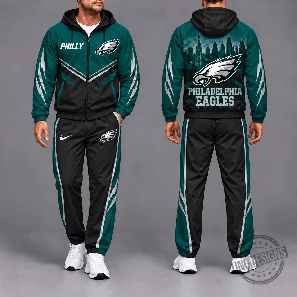 Philadelphia Eagles Football Team Logo Black and Green Tracksuit Hoodie