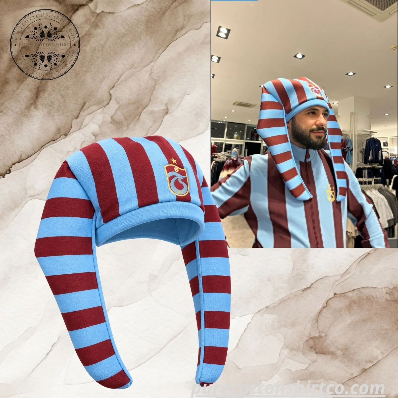 Trabzonspor Striped Novelty Hat - Long Ear Winter Beanie 3 Trabzonspor Striped Novelty Hat - Long Ear Winter Beanie