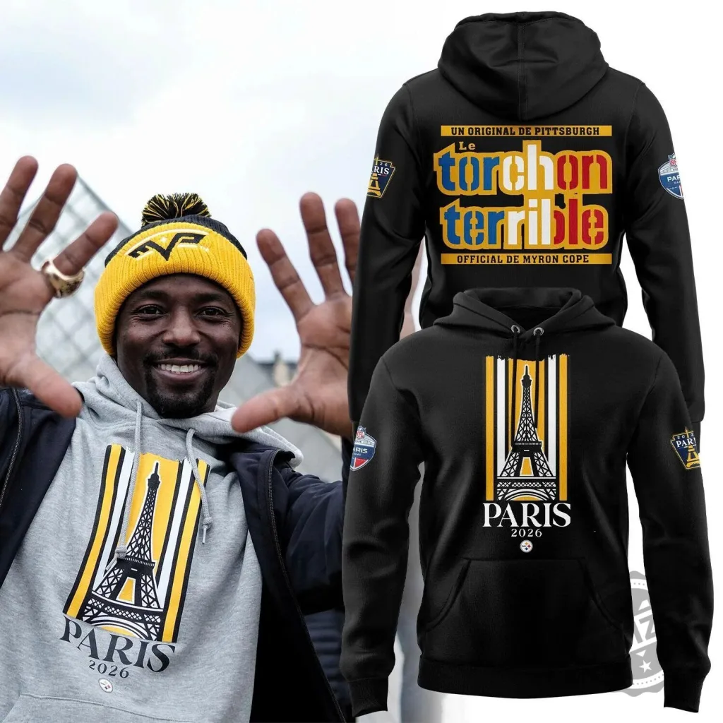 Pittsburgh Steelers 2026 NFL Paris Game Eiffel Tower Black Hoodie Pittsburgh Steelers 2026 NFL Paris Game Eiffel Tower Black Hoodie