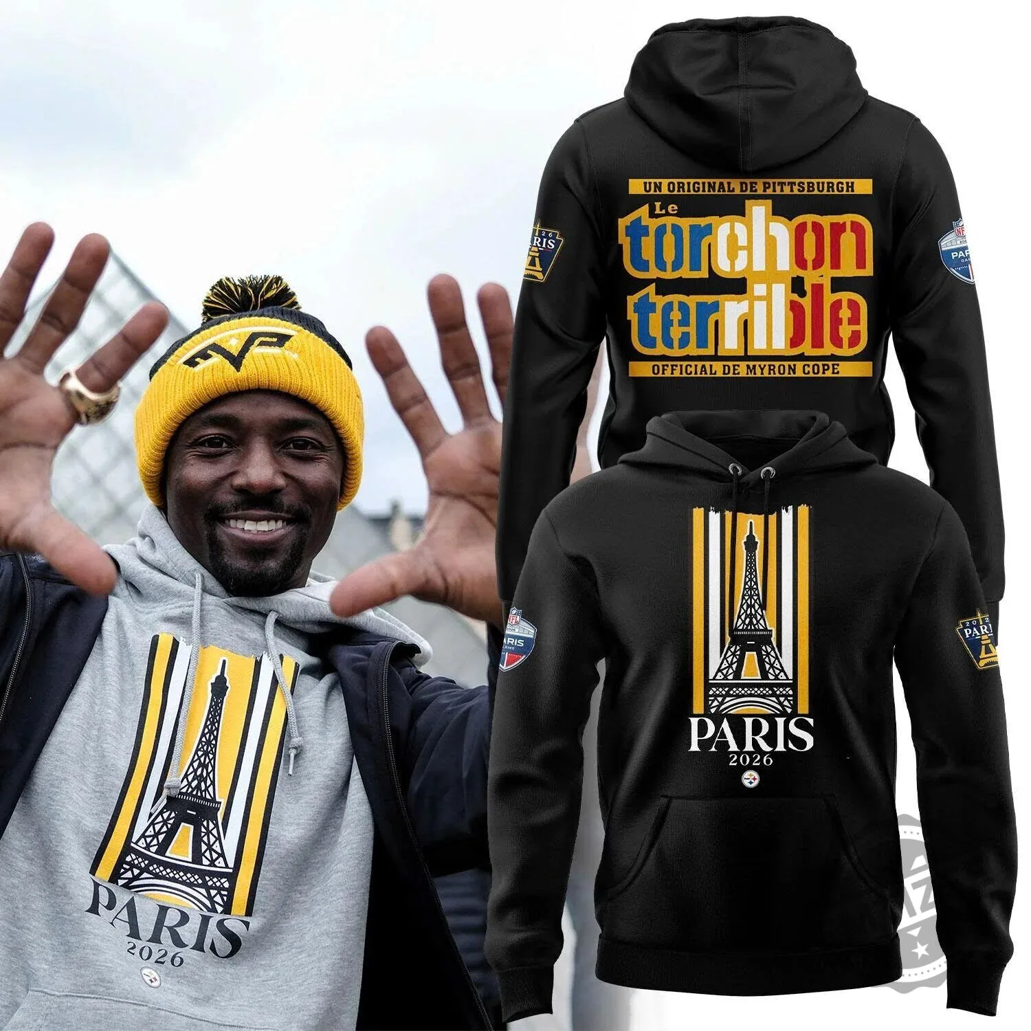 Pittsburgh Steelers 2026 NFL Paris Game Eiffel Tower Black Hoodie