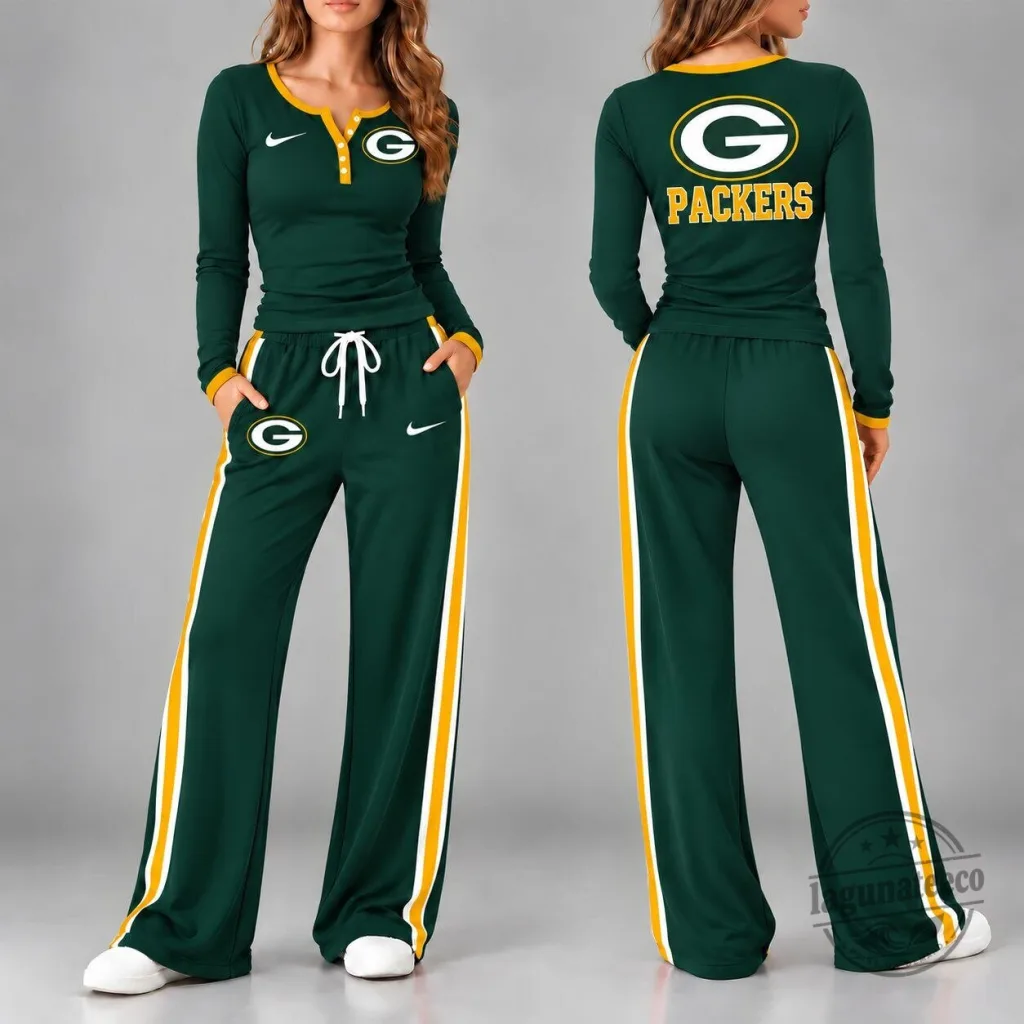 Green Bay Packers Women's NFL Team Pride Long Sleeve Henley Top and Pants Set Green Bay Packers Women's NFL Team Pride Long Sleeve Henley Top and Pants Set