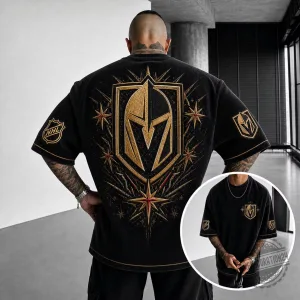 Vegas Golden Knights National Hockey League Gold Logo Oversized T-Shirt