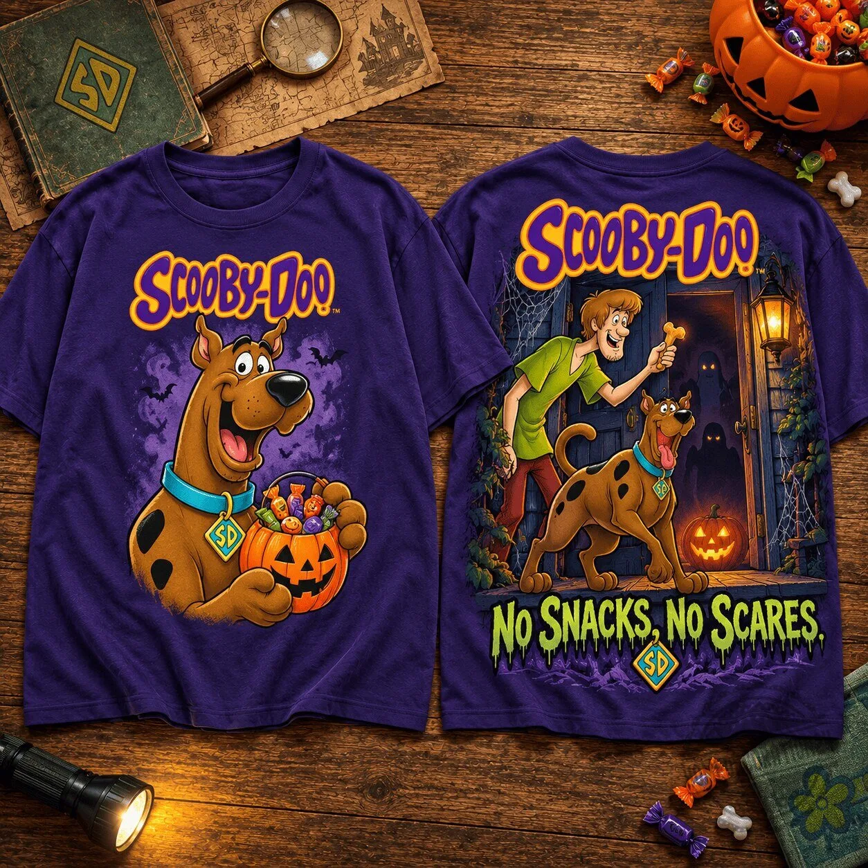 Scooby-Doo Halloween Snacks Before Scares Shaggy and Scooby Purple T-Shirt