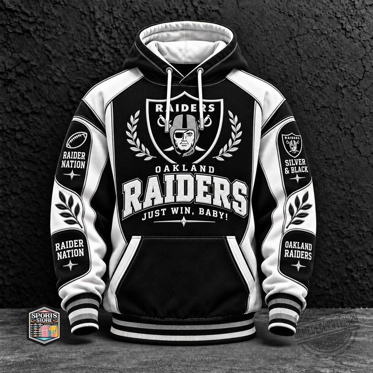 Oakland Raiders Football Team Silver and Black Just Win Baby Hoodie