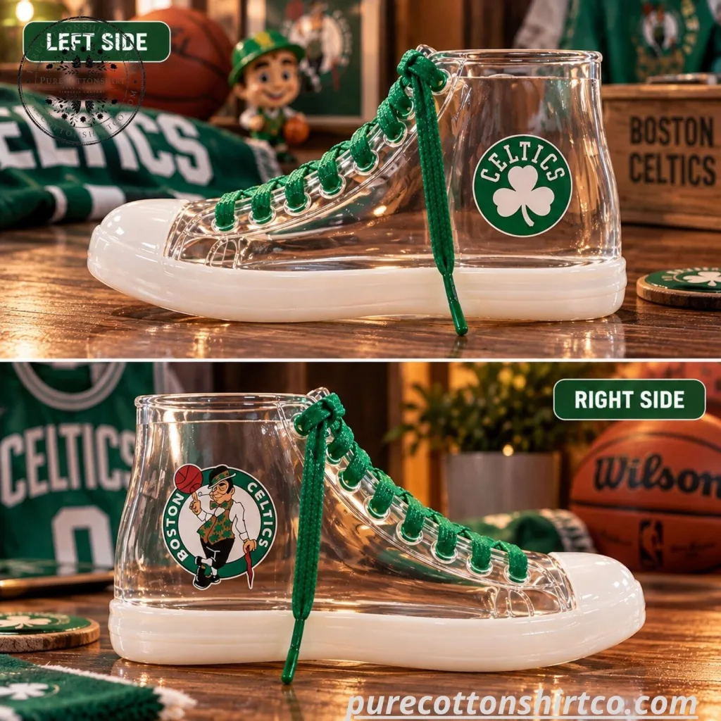 Boston Celtics Sneaker Shaped Glass Mug - High Top Shoe Drinking Glass Boston Celtics Sneaker Shaped Glass Mug - High Top Shoe Drinking Glass