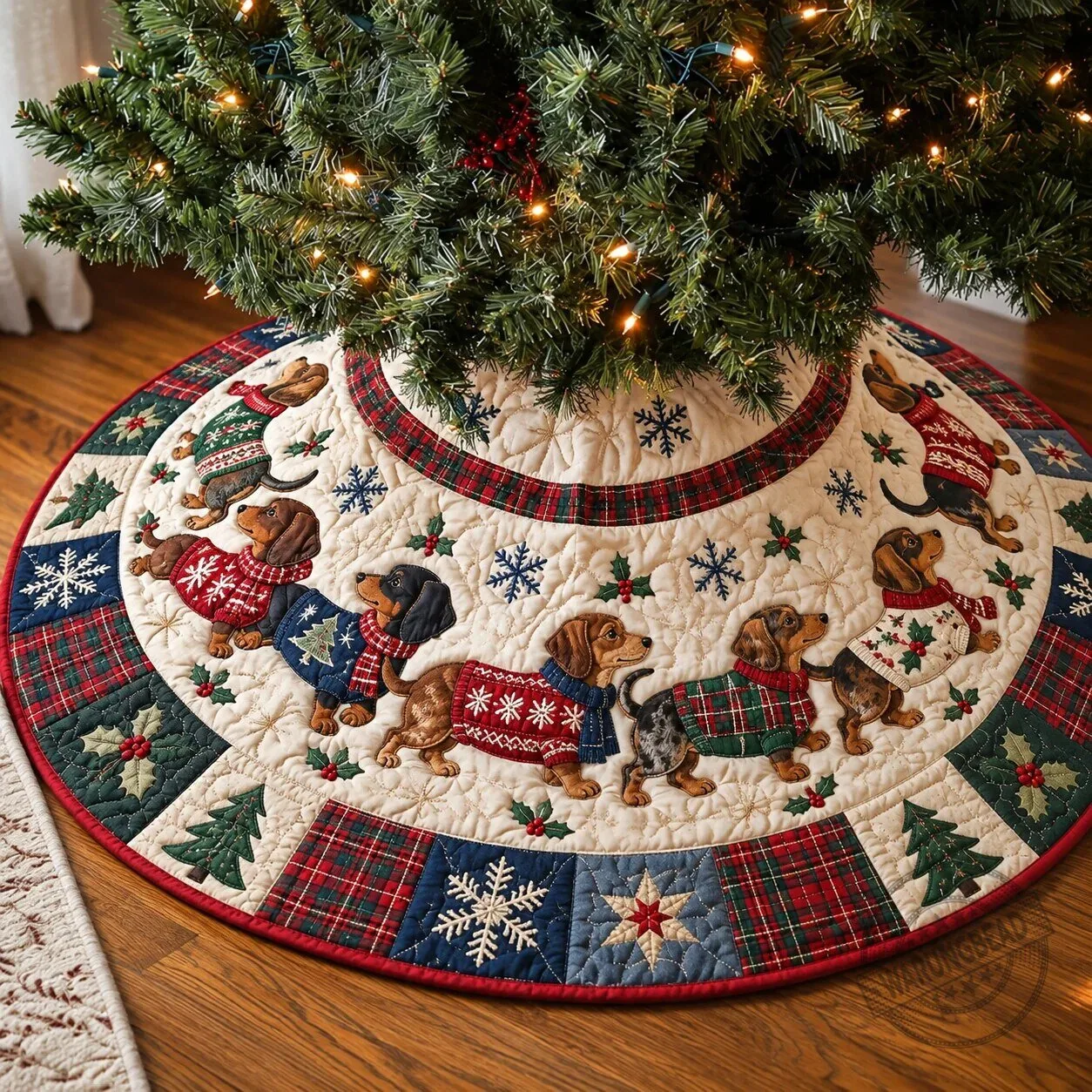 Dachshund Sweetheart Quilted Christmas Tree Skirt Holiday Decor