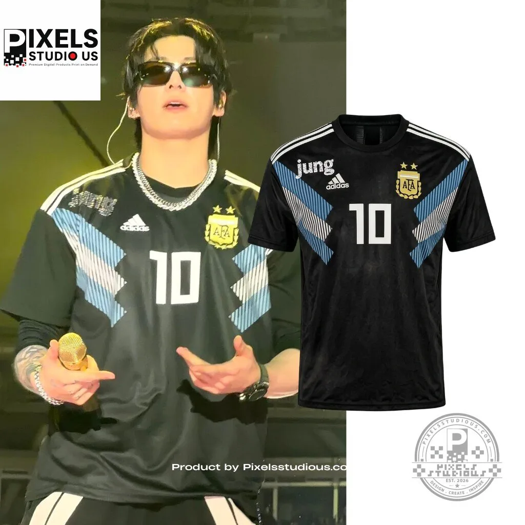 BTS JUNGKOOK x Adidas Argentina Messi 10 Custom Away Jersey 6 BTS JUNGKOOK x Adidas Argentina Messi 10 Custom Away Jersey 3D shirt or sports jersey with all-over print design