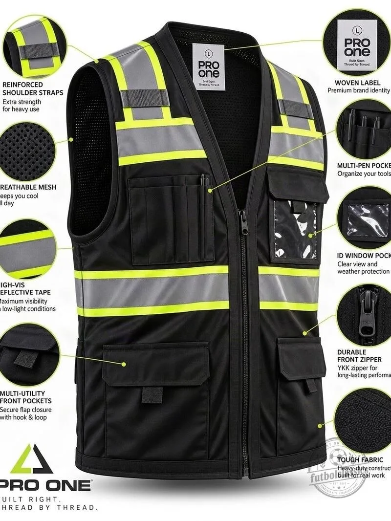 Pro One High-Visibility Reflective Safety Work Vest with Pockets 9 Pro One High-Visibility Reflective Safety Work Vest with Pockets