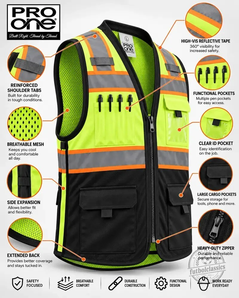 Pro One High-Visibility Reflective Safety Work Vest with Pockets 11 Pro One High-Visibility Reflective Safety Work Vest with Pockets