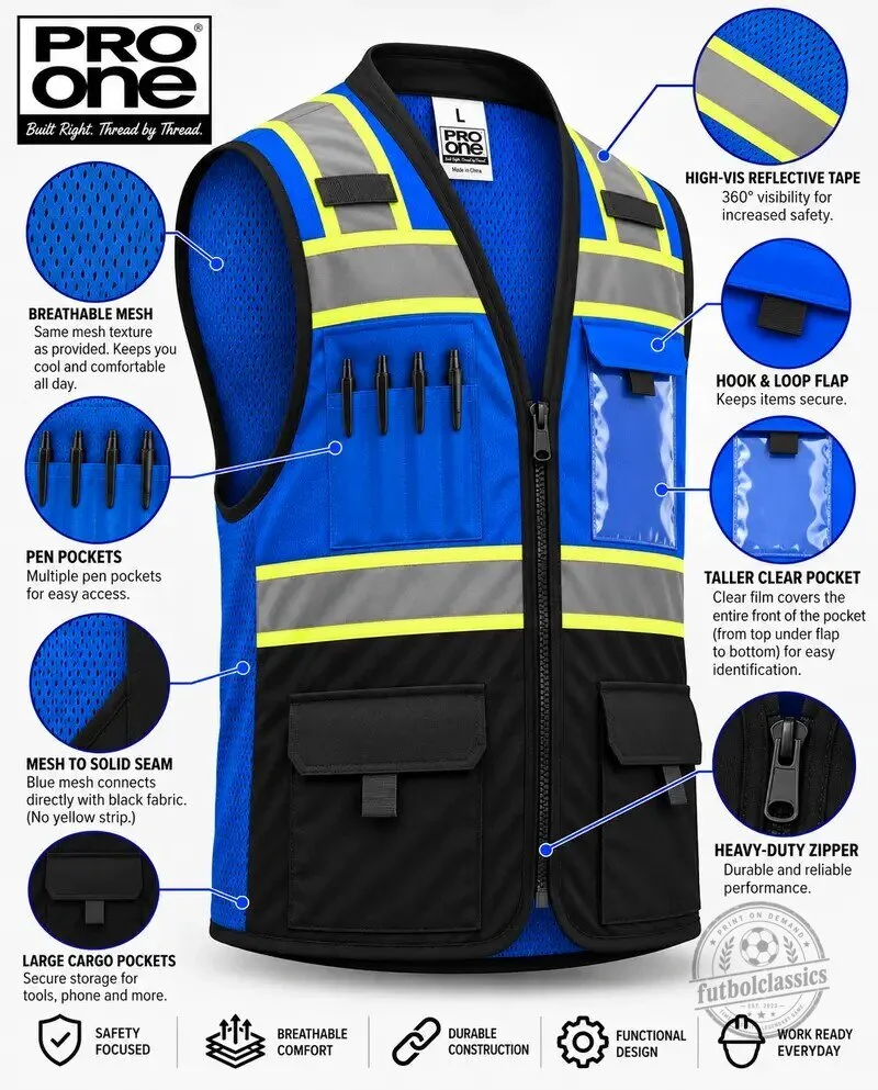 Pro One High-Visibility Reflective Safety Work Vest with Pockets 12 Pro One High-Visibility Reflective Safety Work Vest with Pockets