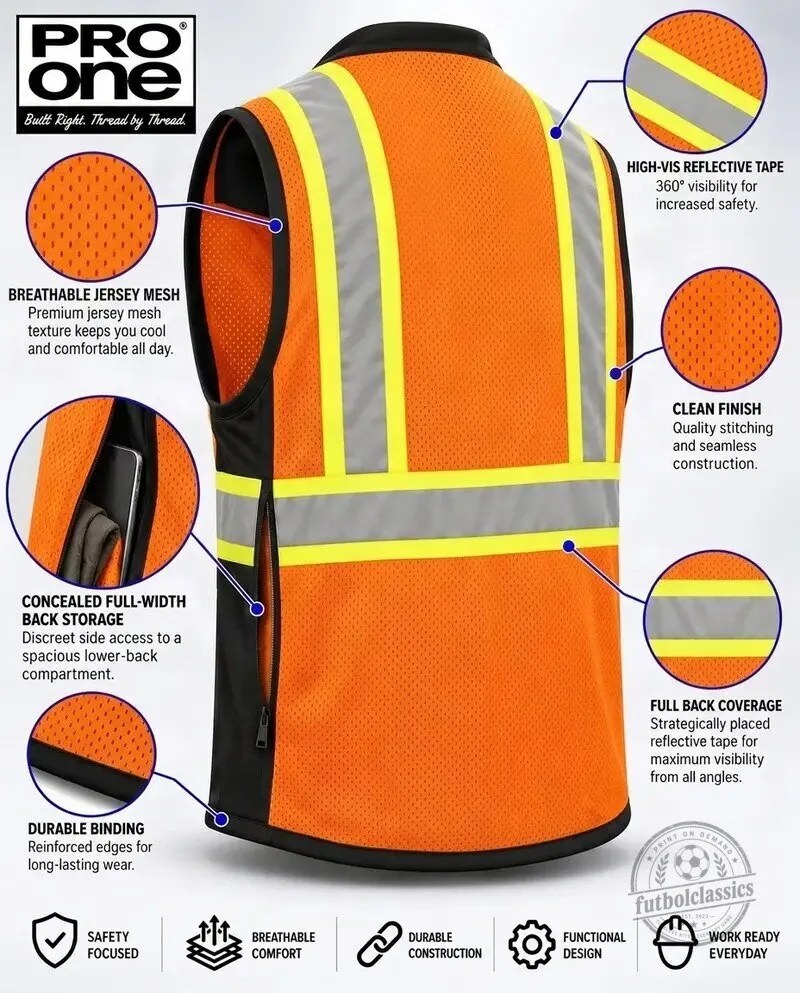 Pro One High-Visibility Reflective Safety Work Vest with Pockets 15 Pro One High-Visibility Reflective Safety Work Vest with Pockets