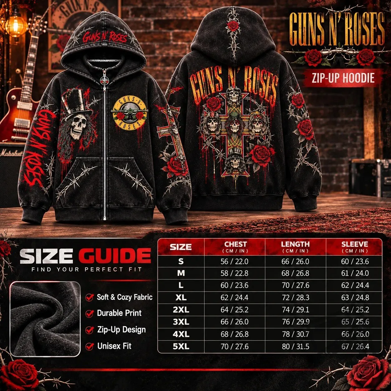 Guns N Roses Zip Up Mask Hoodie Rock Band Jacket 2026