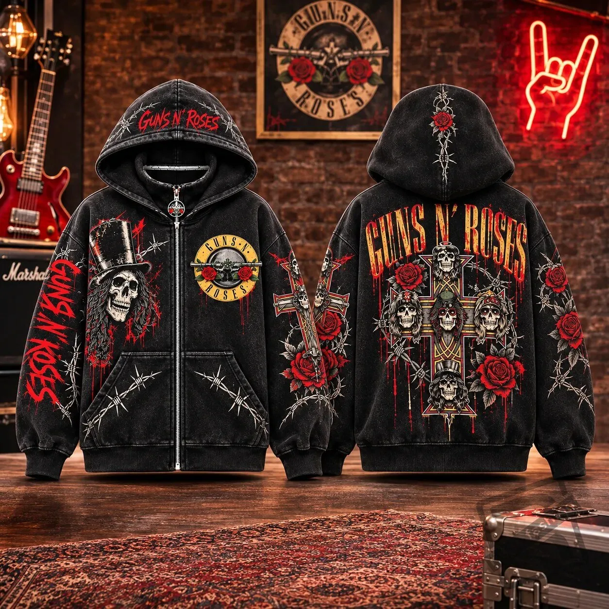 Guns N Roses Zip Up Mask Hoodie Rock Band Jacket 2026 Guns N Roses Zip Up Mask Hoodie Rock Band Jacket – image 2 of 4