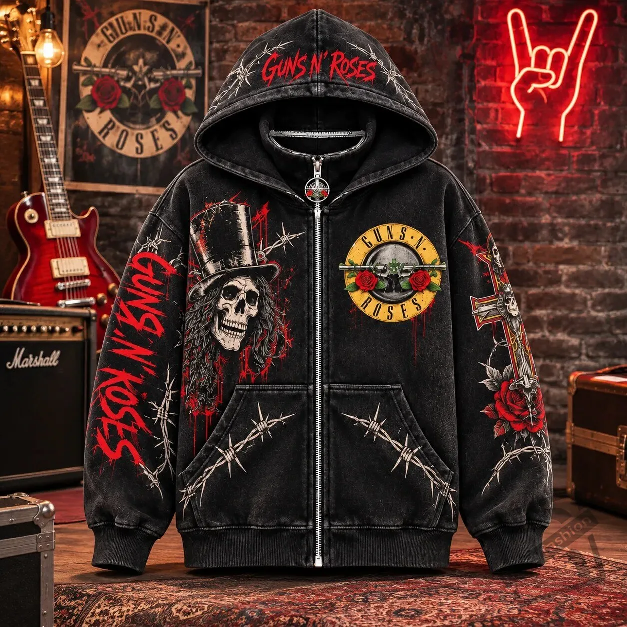 Guns N Roses Zip Up Mask Hoodie Rock Band Jacket 2026 Guns N Roses Zip Up Mask Hoodie Rock Band Jacket – image 3 of 4