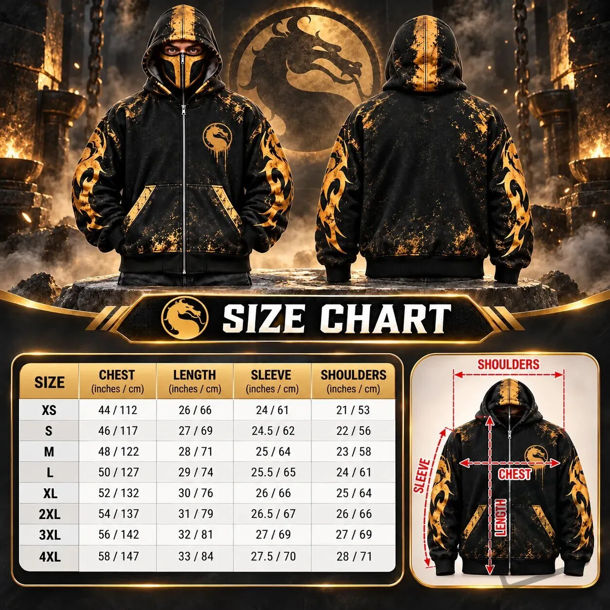 H&M Mortal Kombat Scorpion Zip-Up Mask Hoodie Jacket 2026