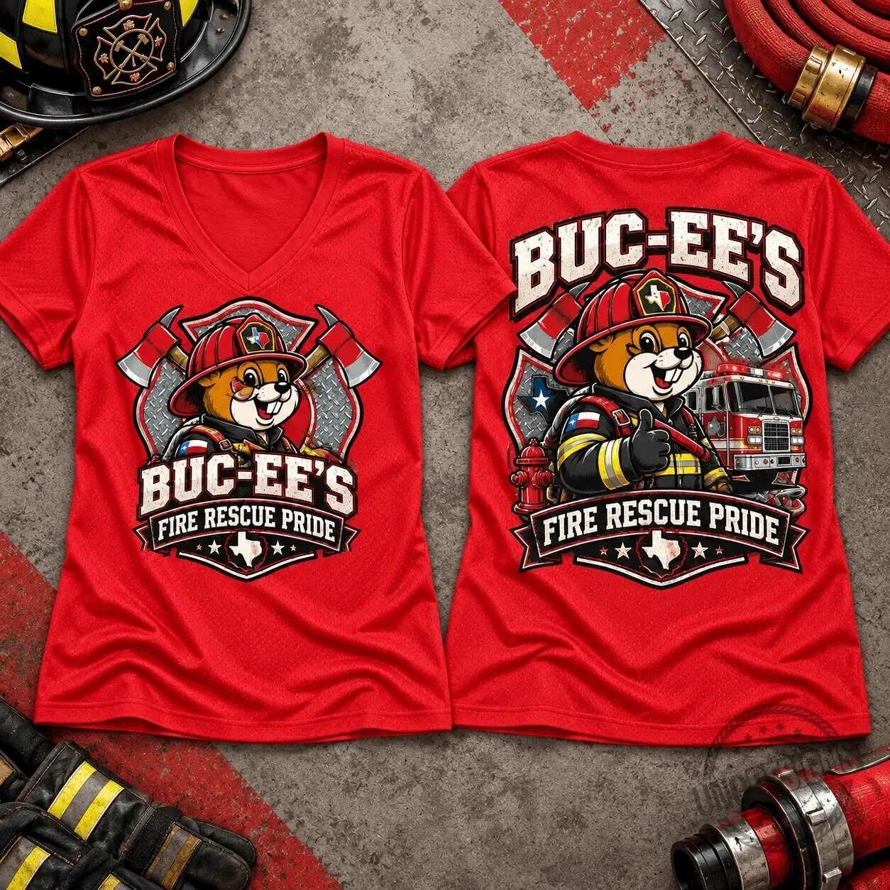 Buc-ee's Fire Rescue Pride Graphic V-Neck Short Sleeve T-Shirt 3 Buc-ee