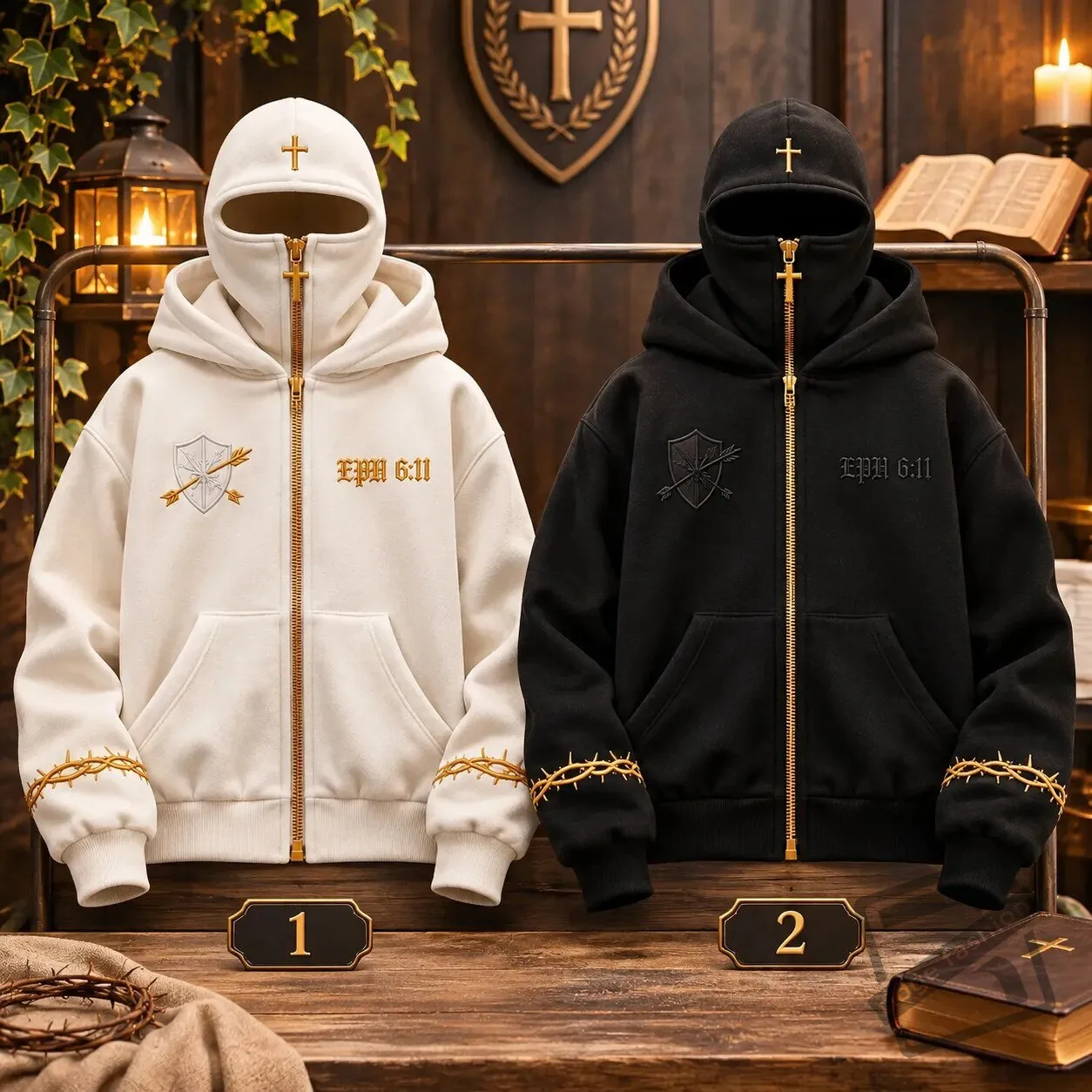 Christian Cross Special Zip-Up Mask Hoodie Shirt 2026 Christian Cross Zip-Up Hoodie with Mask – image 2 of 4