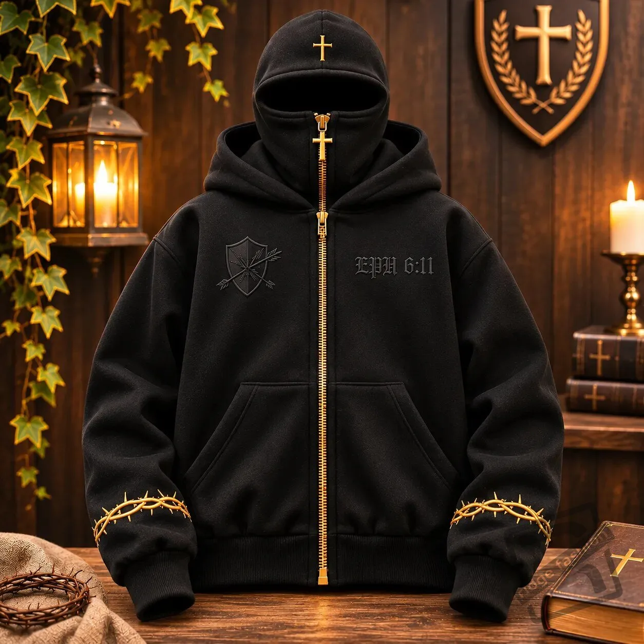 Christian Cross Special Zip-Up Mask Hoodie Shirt 2026 Christian Cross Zip-Up Hoodie with Mask – image 3 of 4