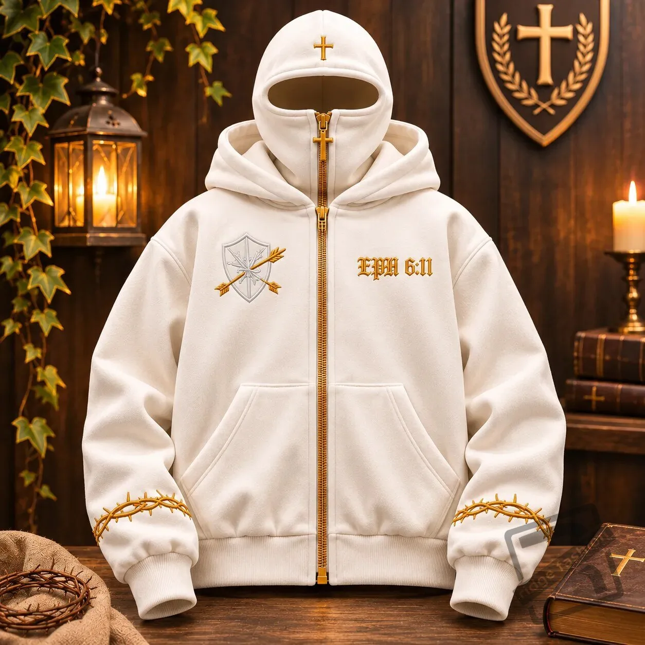 Christian Cross Special Zip-Up Mask Hoodie Shirt 2026 Christian Cross Zip-Up Hoodie with Mask – image 4 of 4